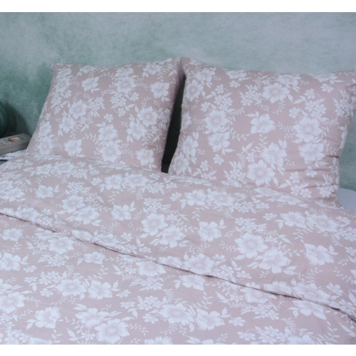 Komplet Pościeli z Bawełny 160x200 kwiaty na pudrowym różu